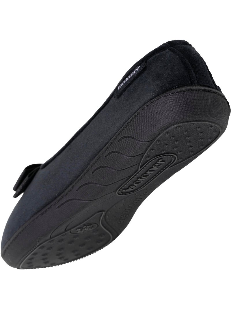 Chaussons ballerines microvelours semelle ergonomique mousse femme Isotoner Noir - Kiabi