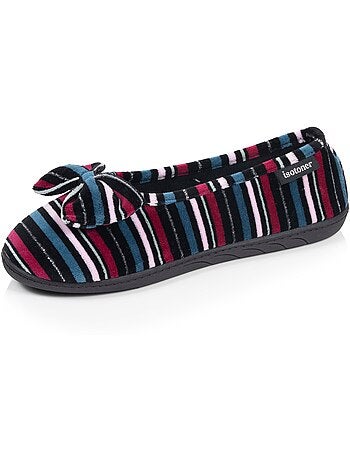 Chaussons ballerines microvelours semelle ergonomique, mousse femme Isotoner