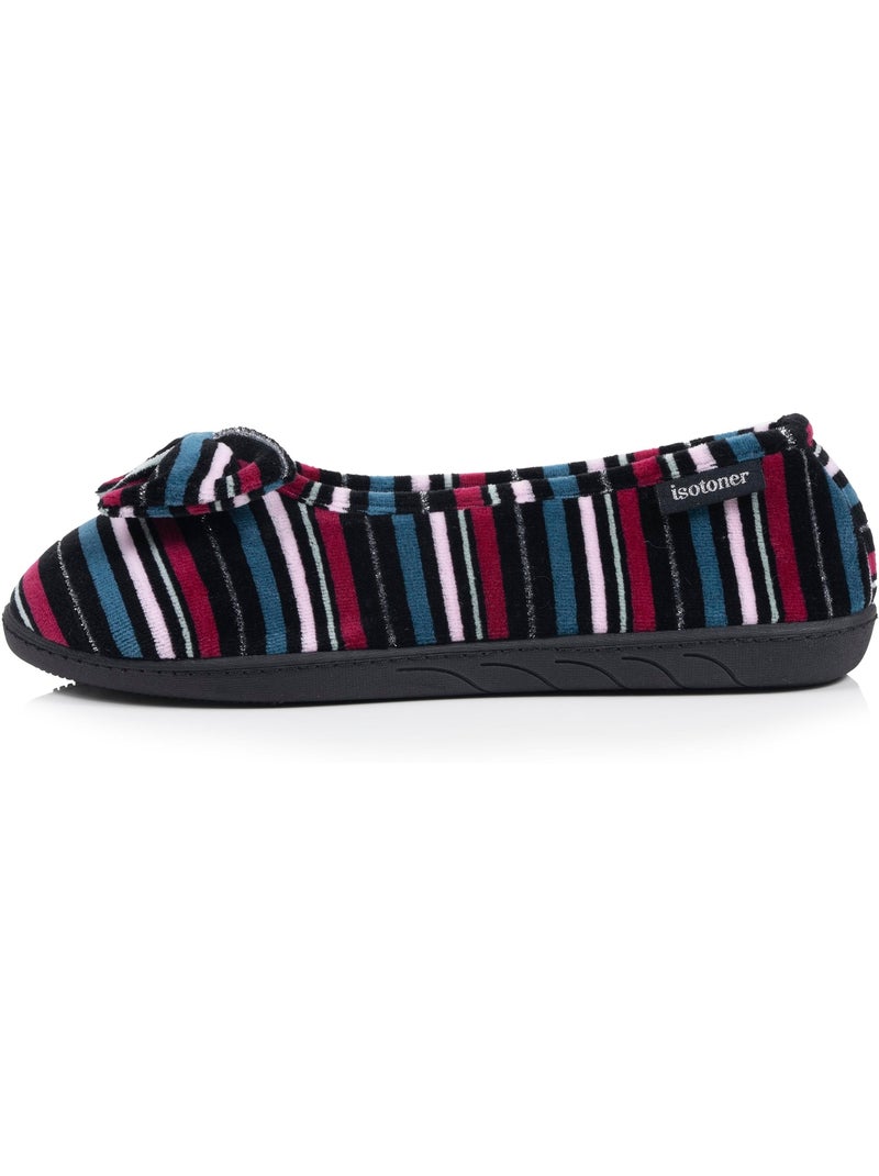 Chaussons ballerines microvelours semelle ergonomique, mousse femme Isotoner Noir Rose foncé Gris - Kiabi