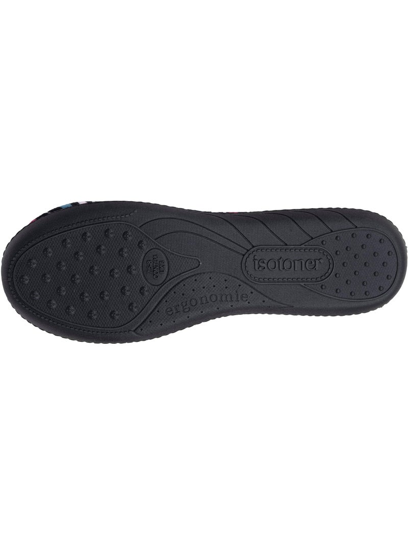Chaussons ballerines microvelours semelle ergonomique, mousse femme Isotoner Noir Rose foncé Gris - Kiabi