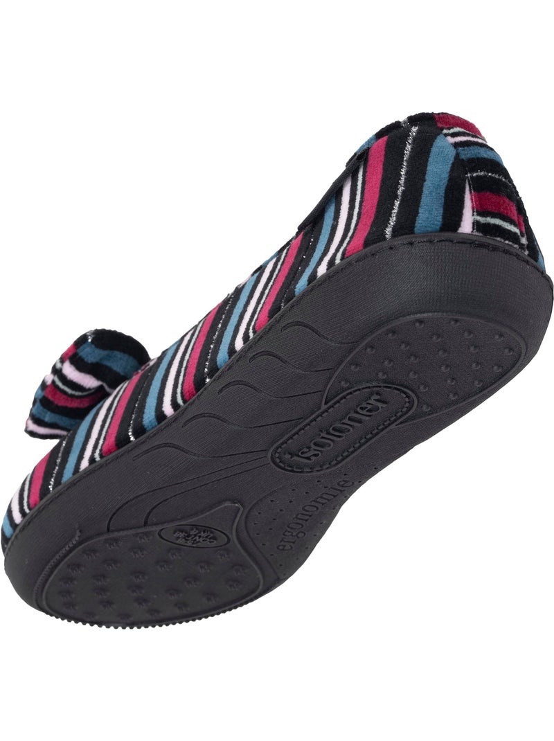 Chaussons ballerines microvelours semelle ergonomique, mousse femme Isotoner Noir Rose foncé Gris - Kiabi