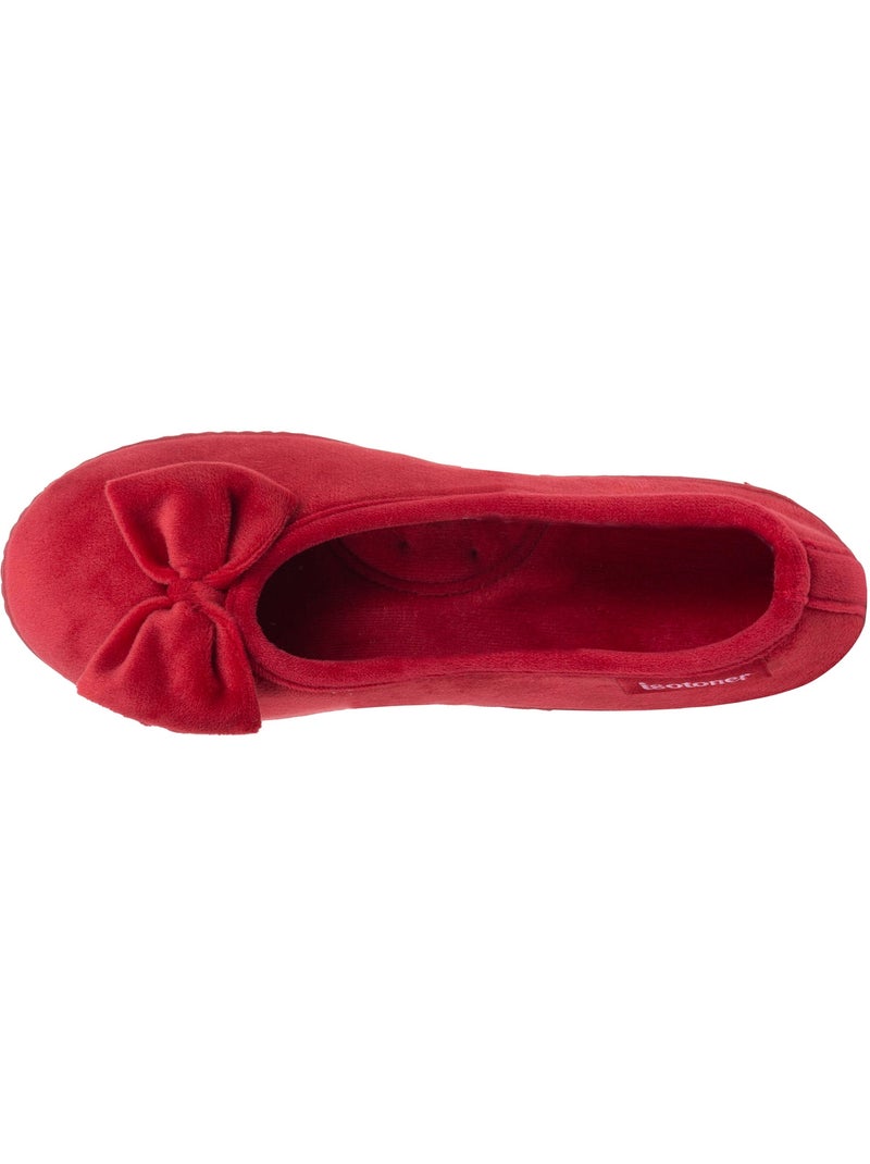 Chaussons ballerines microvelours semelle ergonomique, mousse femme Isotoner Rouge tomate - Kiabi