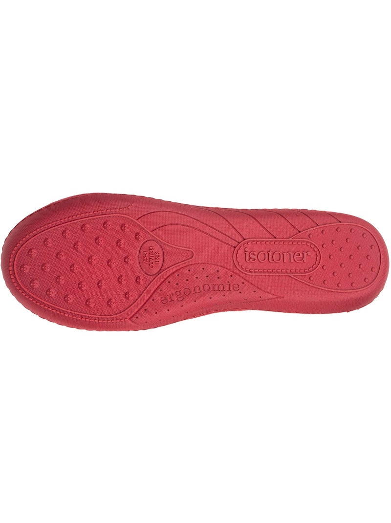 Chaussons ballerines microvelours semelle ergonomique, mousse femme Isotoner Rouge tomate - Kiabi