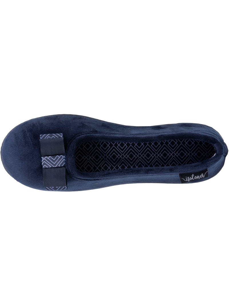 Chaussons ballerines microvelours semelle ergonomique soutien femme Isotoner Bleu marine - Kiabi