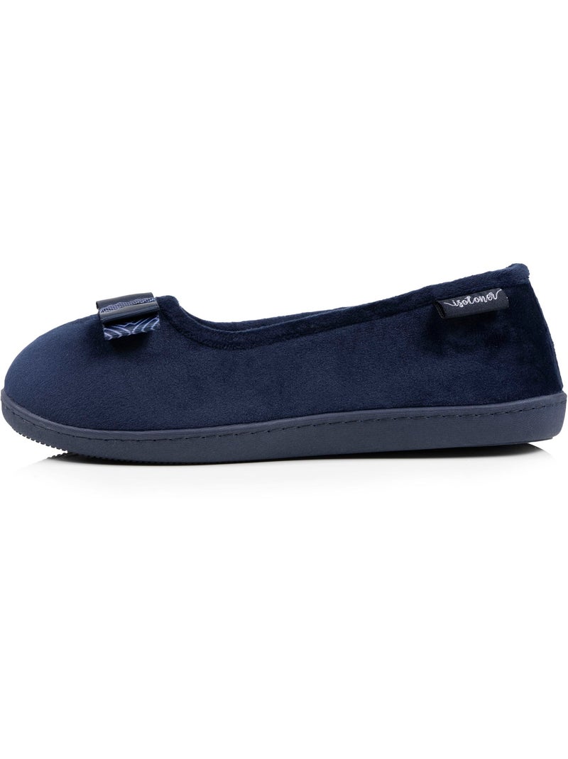 Chaussons ballerines microvelours semelle ergonomique soutien femme Isotoner Bleu marine - Kiabi