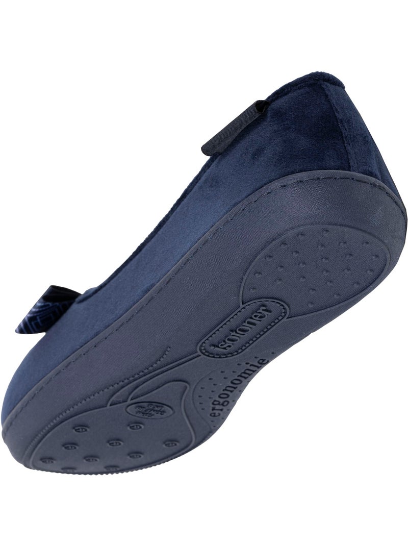 Chaussons ballerines microvelours semelle ergonomique soutien femme Isotoner Bleu marine - Kiabi