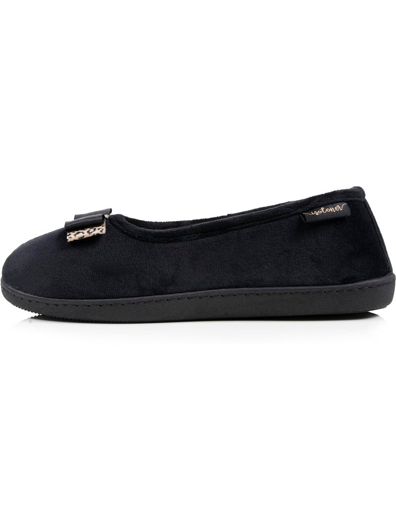 Chaussons ballerines microvelours semelle ergonomique soutien femme Isotoner Noir - Kiabi