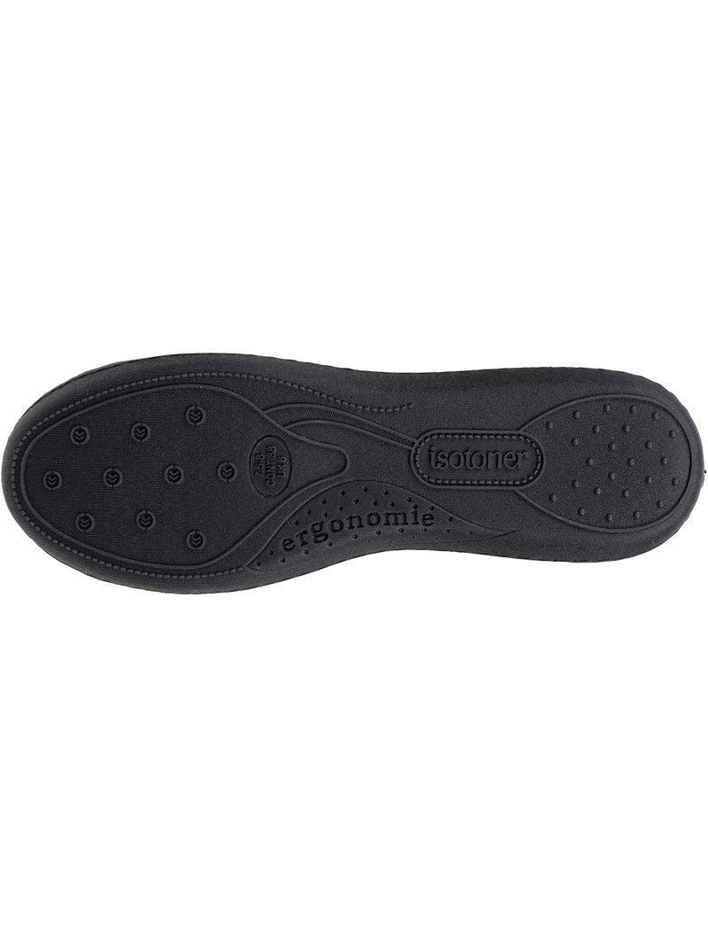Chaussons ballerines microvelours semelle ergonomique soutien femme Isotoner Noir - Kiabi