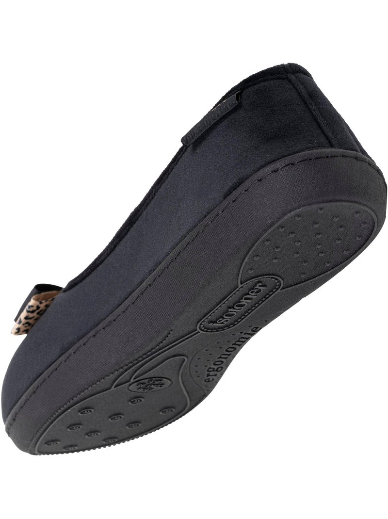 Chaussons ballerines microvelours semelle ergonomique soutien femme Isotoner Noir - Kiabi