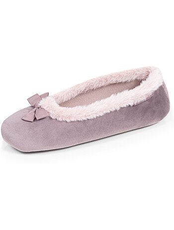 Chaussons ballerines microvelours, semelle gomme ultra souple femme isotoner