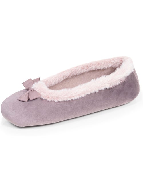 Chaussons ballerines microvelours, semelle gomme ultra souple femme isotoner - Kiabi