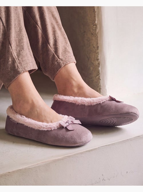 Chaussons ballerines microvelours, semelle gomme ultra souple femme isotoner - Kiabi
