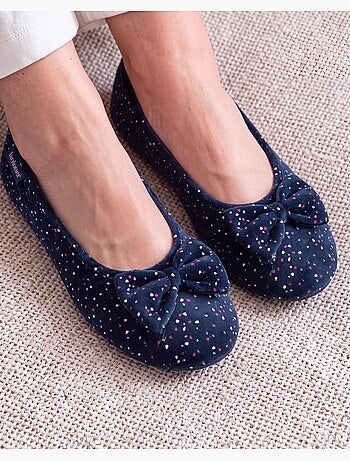 Chaussons ballerines microvelours semelle souple, mousse à femme