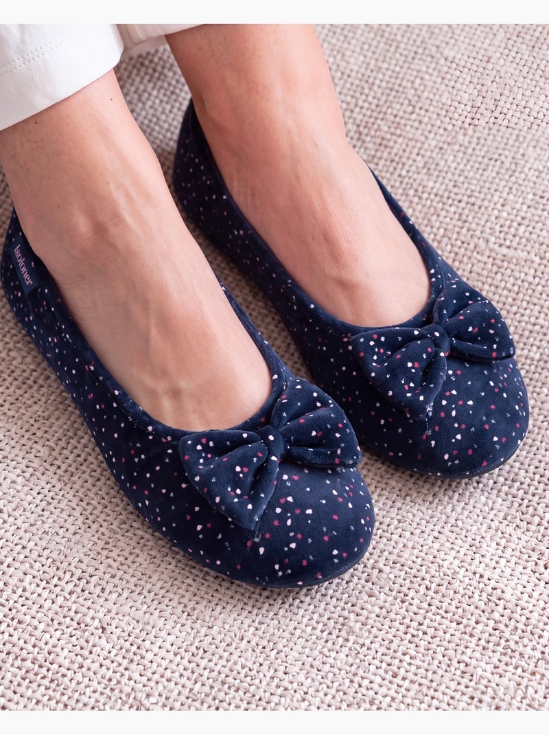 Chaussons ballerines microvelours semelle souple, mousse à femme Bleu marine - Kiabi