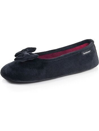 Chaussons ballerines microvelours semelle souple, mousse à femme Isotoner