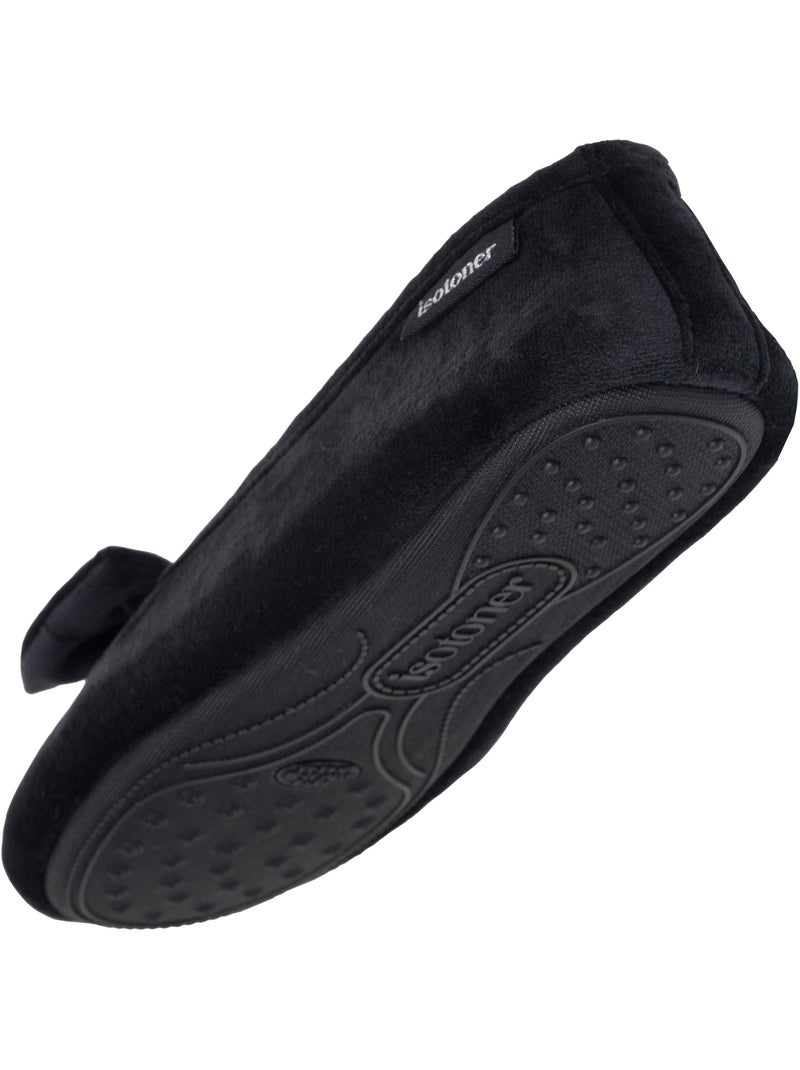 Chaussons ballerines microvelours semelle souple, mousse à femme Isotoner Noir - Kiabi