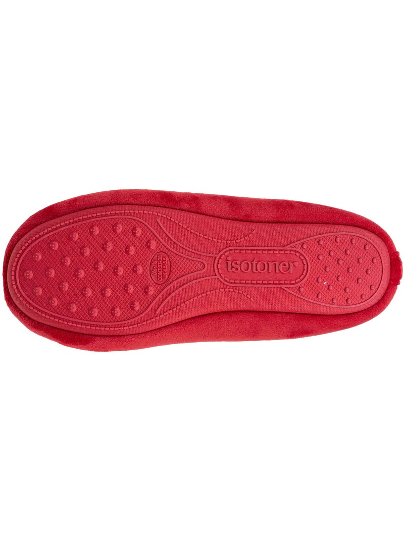 Chaussons ballerines microvelours semelle ultra souple mousse femme Isotoner Rouge tomate - Kiabi