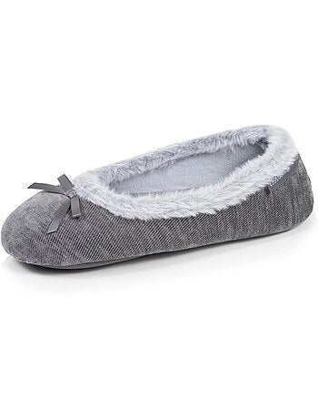 Chaussons ballerines sergé pailleté, semelle gomme ultra femme isotoner