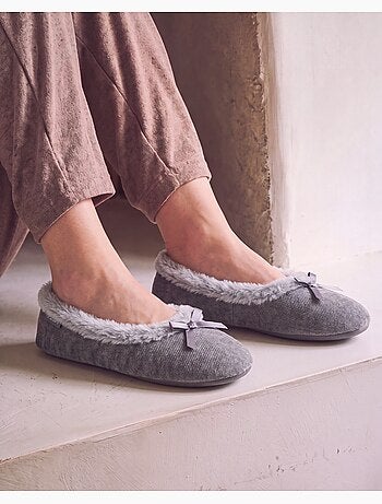 Chaussons ballerines sergé pailleté, semelle gomme ultra femme isotoner
