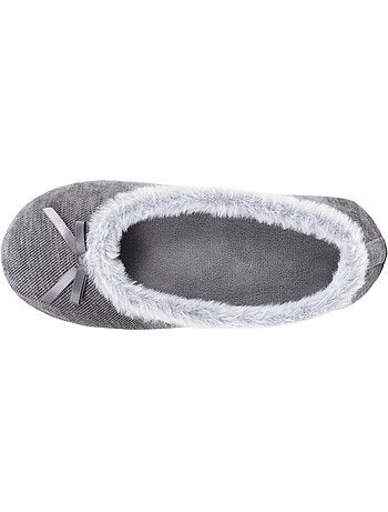 Chaussons ballerines sergé pailleté, semelle gomme ultra femme isotoner