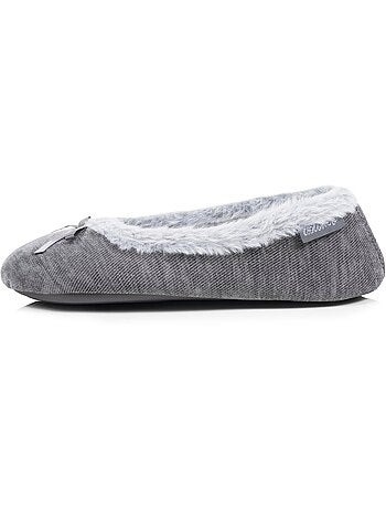Chaussons ballerines sergé pailleté, semelle gomme ultra femme isotoner