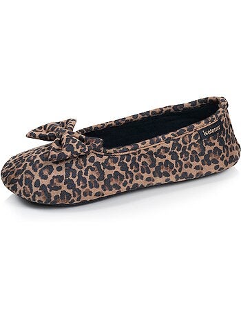 Chaussons ballerines microvelours semelle souple, mousse à femme Isotoner