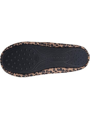 Chaussons ballerines microvelours semelle souple, mousse à femme Isotoner