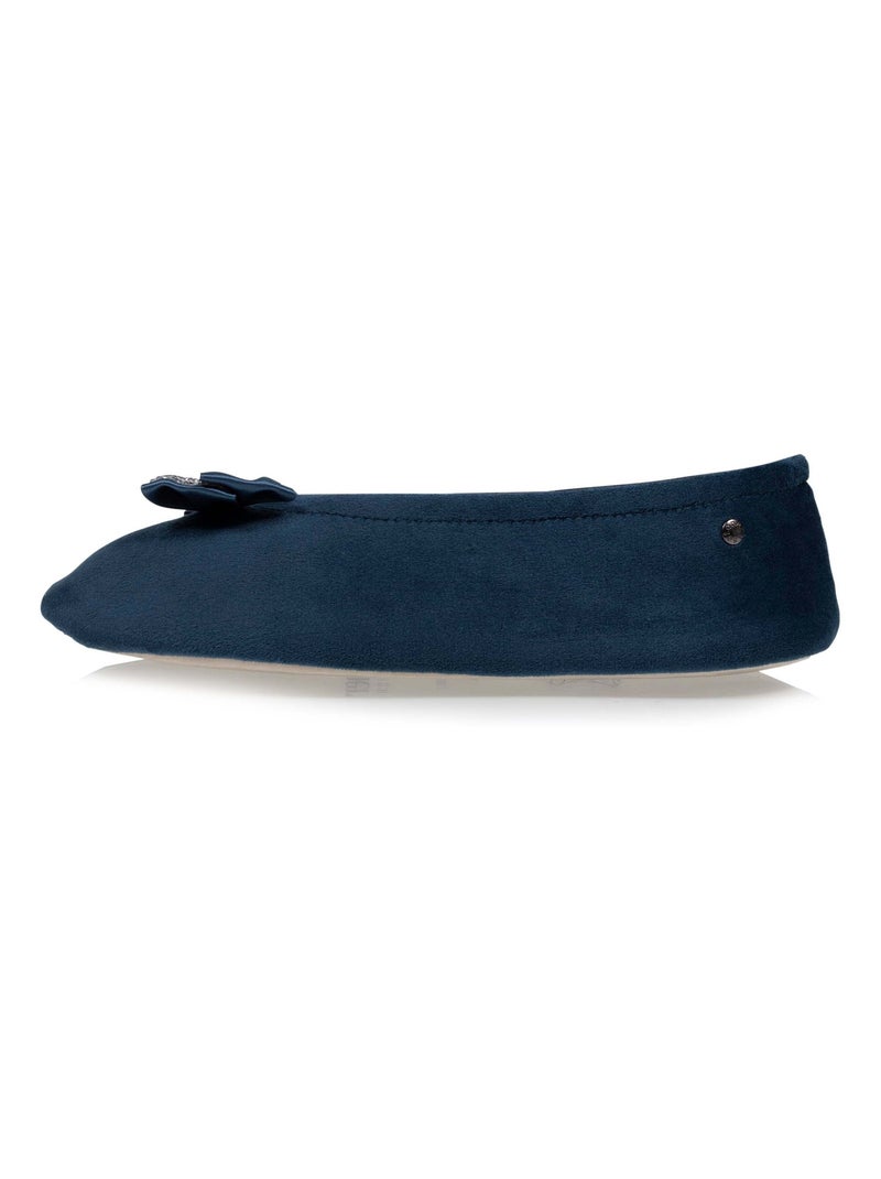 Chaussons Ballerines ultra confortables, en coton biologique, détail grand nœud Bleu canard - Kiabi