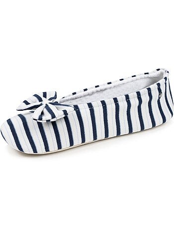 Chaussons ballerines ultra confortables, semelle cuir tannage végétal, grand nœud, femme Isotoner