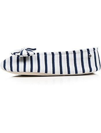Chaussons ballerines ultra confortables, semelle cuir tannage végétal, grand nœud, femme Isotoner