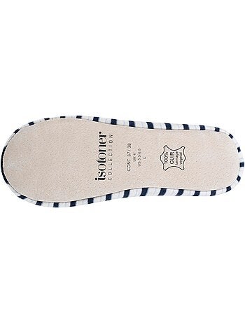 Chaussons ballerines ultra confortables, semelle cuir tannage végétal, grand nœud, femme Isotoner