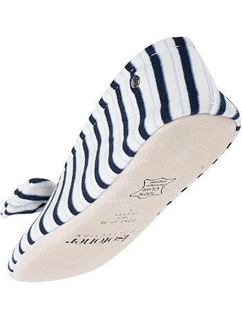 Chaussons ballerines ultra confortables, semelle cuir tannage végétal, grand nœud, femme Isotoner