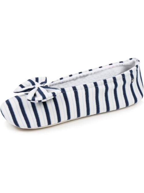 Chaussons ballerines ultra confortables, semelle cuir tannage végétal, grand nœud, femme Isotoner - Kiabi