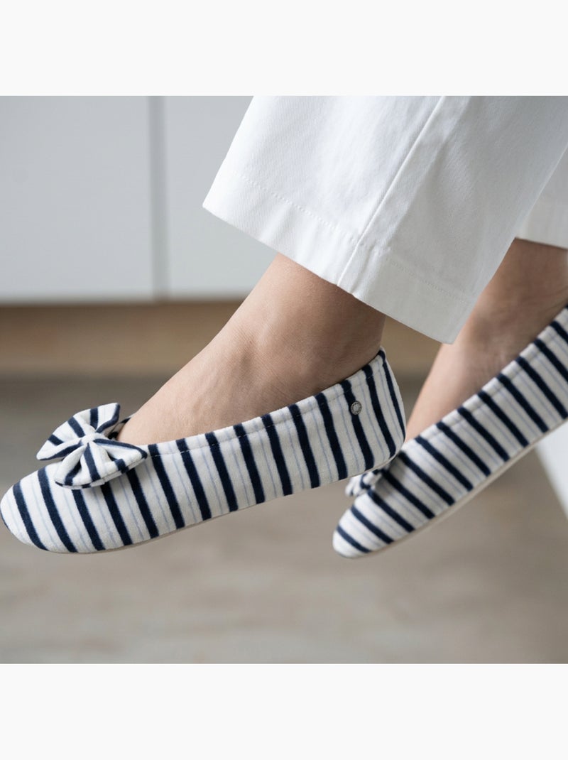 Chaussons ballerines ultra confortables, semelle cuir tannage végétal, grand nœud, femme Isotoner Blanc Multicolore Bleu - Kiabi