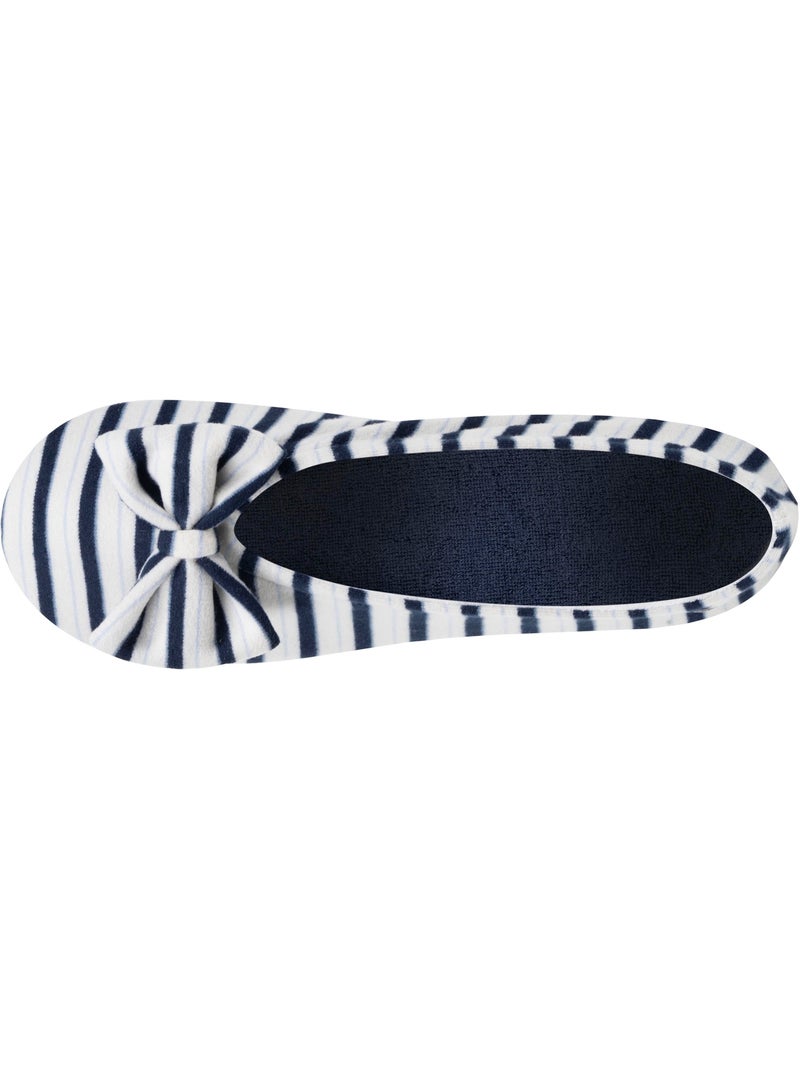 Chaussons ballerines ultra confortables, semelle cuir tannage végétal, grand nœud, femme Isotoner Blanc Multicolore Bleu - Kiabi