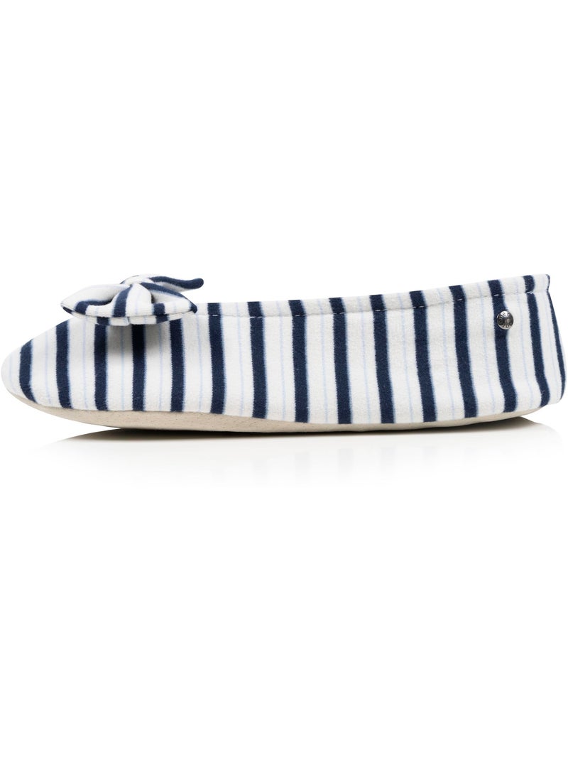 Chaussons ballerines ultra confortables, semelle cuir tannage végétal, grand nœud, femme Isotoner Blanc Multicolore Bleu - Kiabi