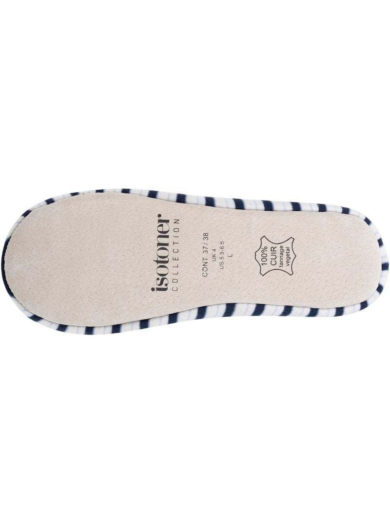 Chaussons ballerines ultra confortables, semelle cuir tannage végétal, grand nœud, femme Isotoner Blanc Multicolore Bleu - Kiabi