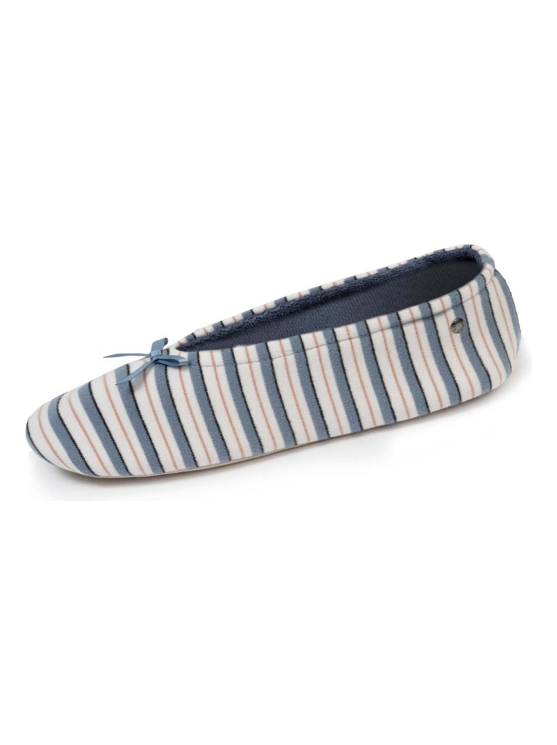 Chaussons ballerines ultra confortables, semelle en cuir, détail grand nœud femme Isotoner Blanc Bleu - Kiabi