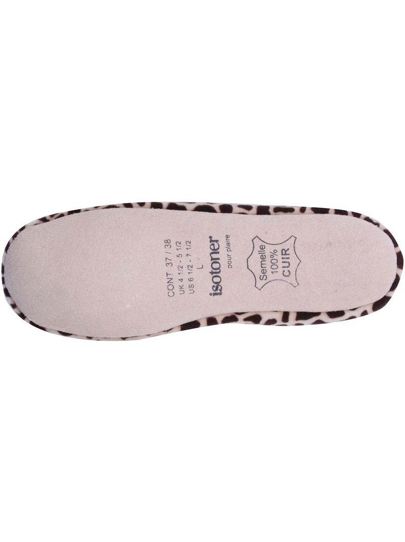 Chaussons ballerines ultra confortables, semelle en cuir, détail grand nœud femme Isotoner Blanc Marron Blanc - Kiabi