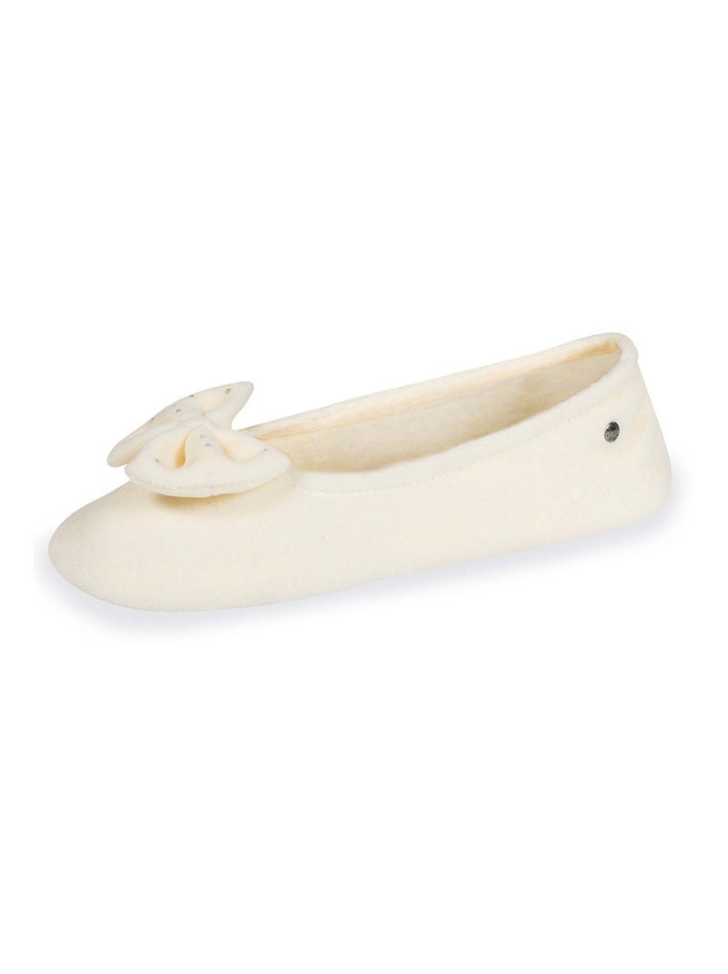 Chaussons ballerines ultra confortables, semelle en cuir, détail grand nœud femme Isotoner Ivoire - Kiabi