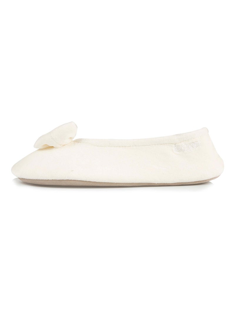 Chaussons ballerines ultra confortables, semelle en cuir, détail grand nœud femme Isotoner Ivoire - Kiabi