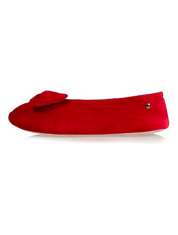 Chaussons ballerines ultra confortables, semelle en cuir, détail grand nœud femme Isotoner