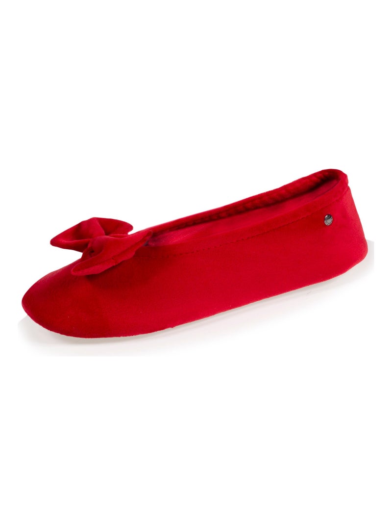Chaussons ballerines ultra confortables, semelle en cuir, détail grand nœud femme Isotoner Rouge tomate - Kiabi