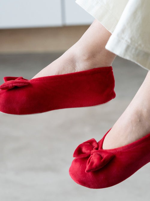 Chaussons ballerines ultra confortables, semelle en cuir, détail grand nœud femme Isotoner - Kiabi