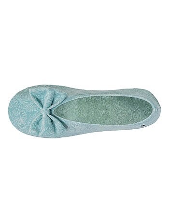 Chaussons ballerines ultra confortables, semelle en cuir, détail grand nœud femme Isotoner