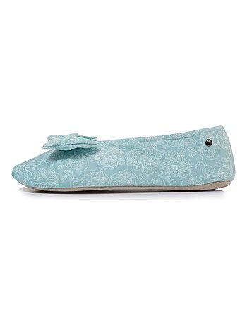 Chaussons ballerines ultra confortables, semelle en cuir, détail grand nœud femme Isotoner