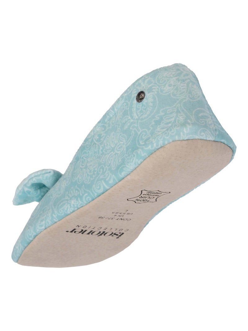 Chaussons ballerines ultra confortables, semelle en cuir, détail grand nœud femme Isotoner Vert d'eau - Kiabi