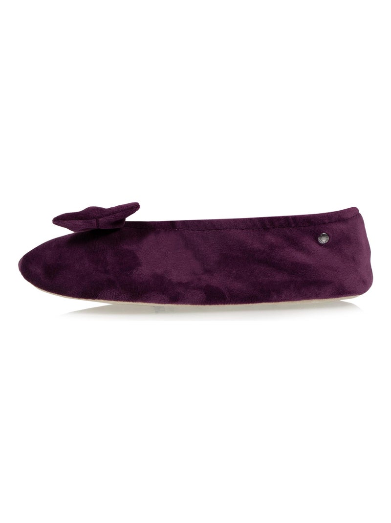 Chaussons ballerines ultra confortables, semelle en cuir, détail grand nœud femme Isotoner Violet aubergine - Kiabi