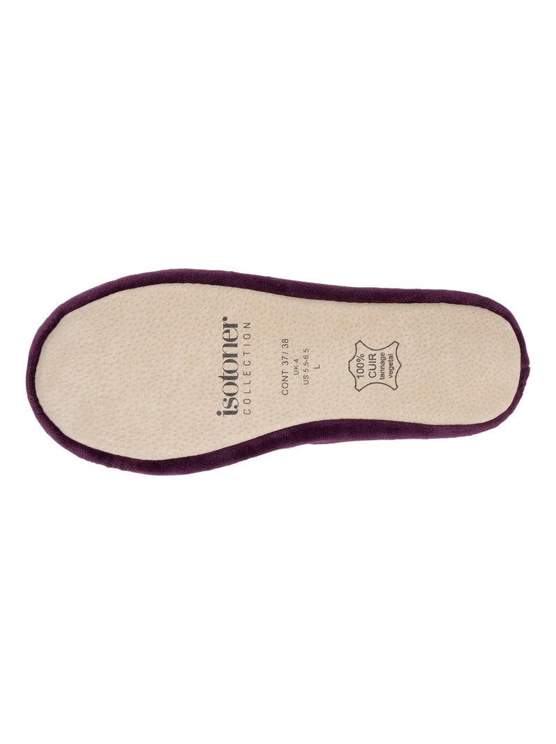 Chaussons ballerines ultra confortables, semelle en cuir, détail grand nœud femme Isotoner Violet aubergine - Kiabi
