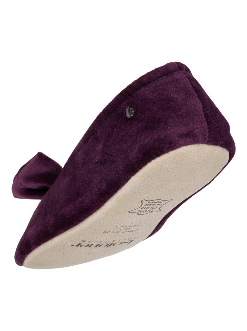 Chaussons ballerines ultra confortables, semelle en cuir, détail grand nœud femme Isotoner Violet aubergine - Kiabi